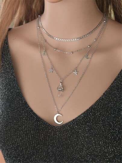 Moon Pendant Layered Necklace | SHEIN