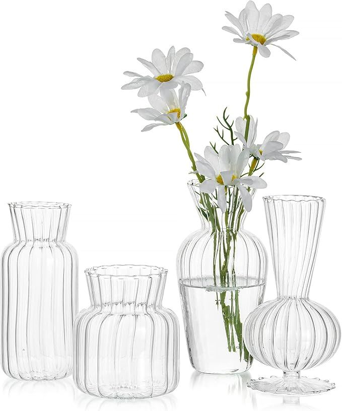 Mini Glass Vases for Centerpieces - Hewory Clear Small Bud Vases in Bulk, Cute Flower Vases Set f... | Amazon (US)