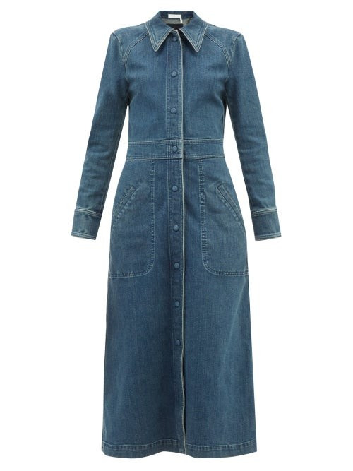 Chloé - Long-sleeved Denim Dress - Womens - Denim | Matches (UK)