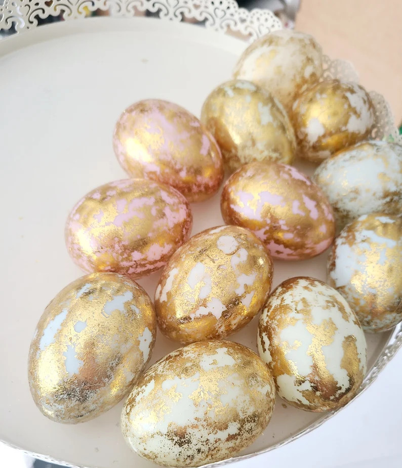 Sale GOLD FOIL LEAF Easter Eggs Light Pink Mint Green Blue Ivory Holiday Party Decor Filler Decor... | Etsy (US)