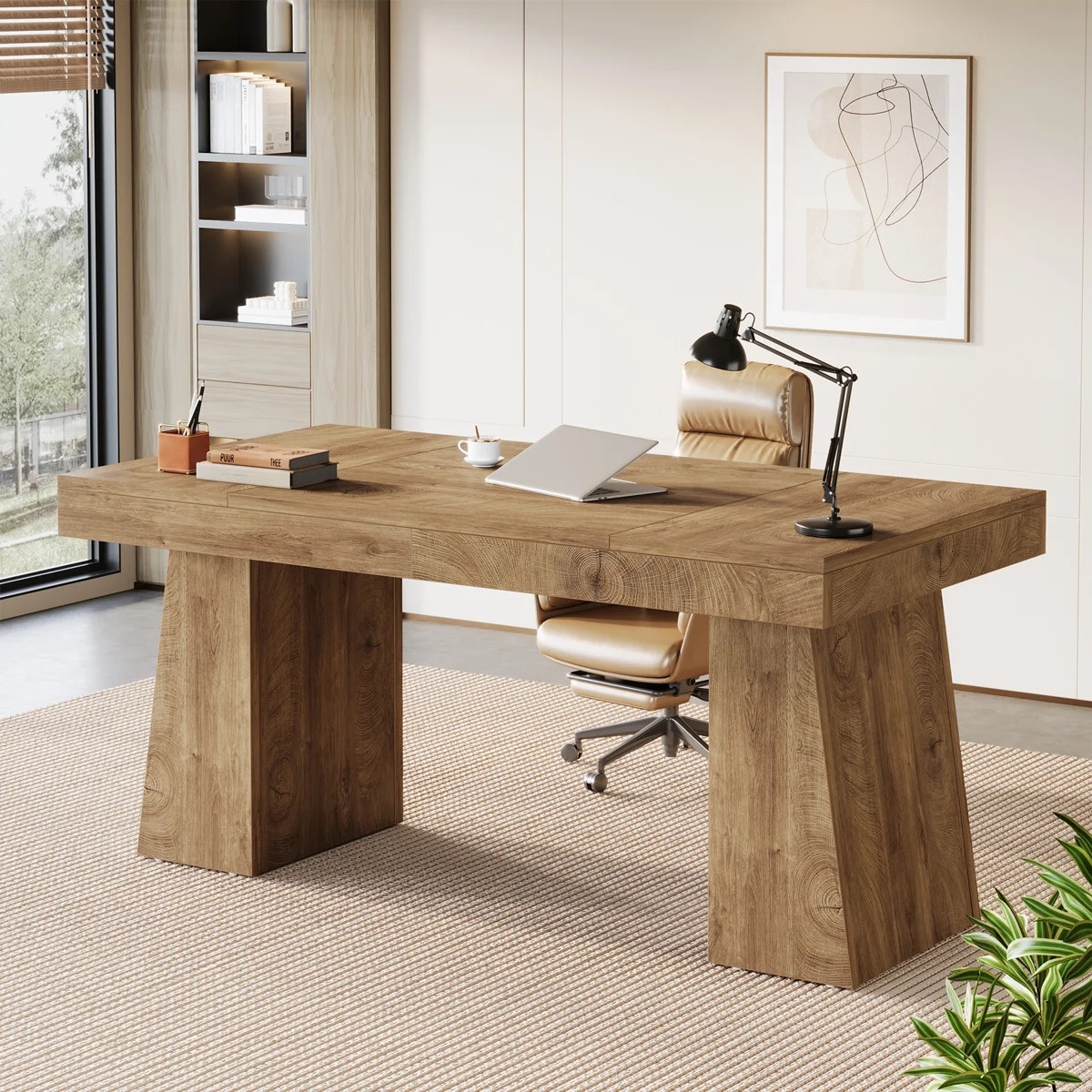 55" Modern Executive Desk, Wooden Office Computer Desk Conference Table with Double Pedestal for ... | Wayfair North America
