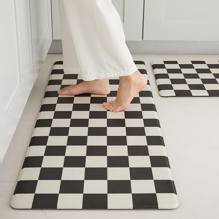 Checkered Kitchen Mats for Floor Set of 2, 2 Pcs Black White Cushioned Non Slip Runner Rugs for K... | Amazon (US)