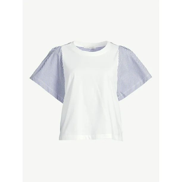 Free Assembly Women's Mixed Top with Short Flounce Sleeves - Walmart.com | Walmart (US)