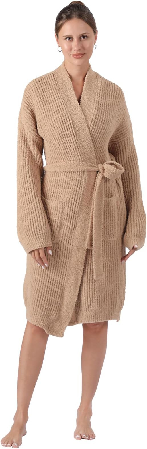 bearberry Cozy Robe Lightweight Soft Plush Robe Vertical Bar Hoodless Sleepwear Nightgown with Po... | Amazon (US)