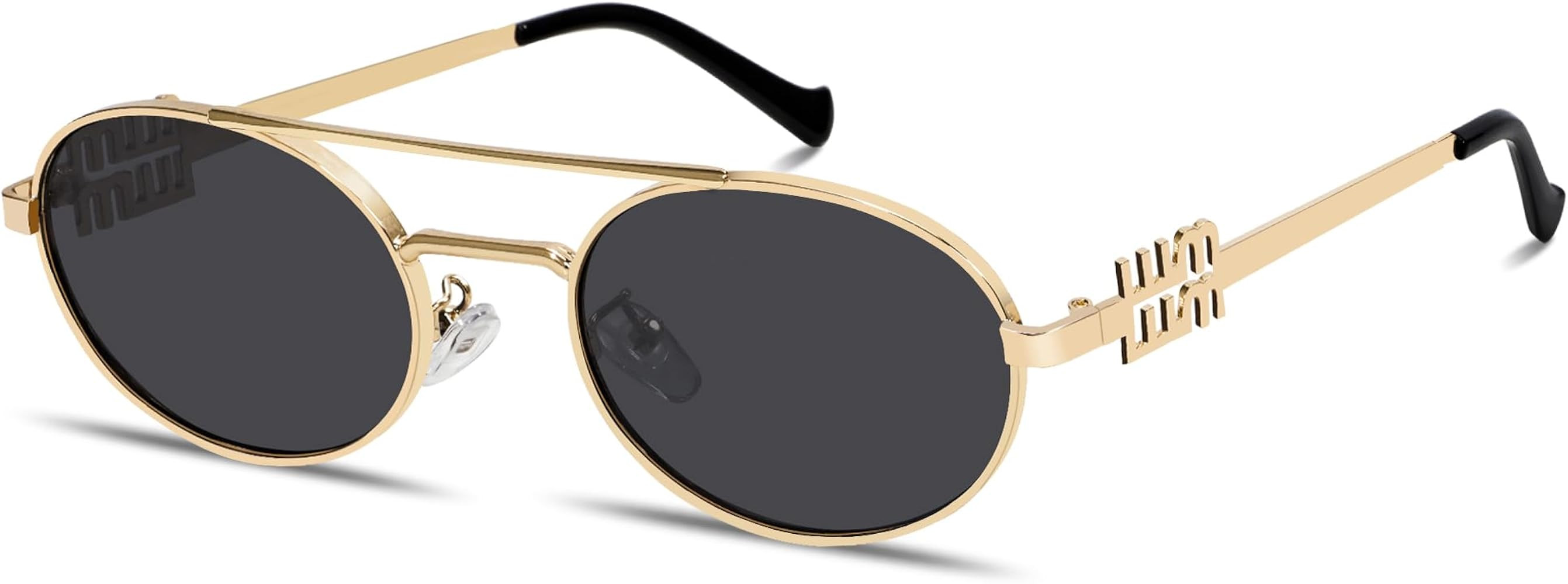 Gafas de sol retro ovaladas de metal de los años 90 para mujer, elegantes y estrechas, doradas, ... | Amazon (US)