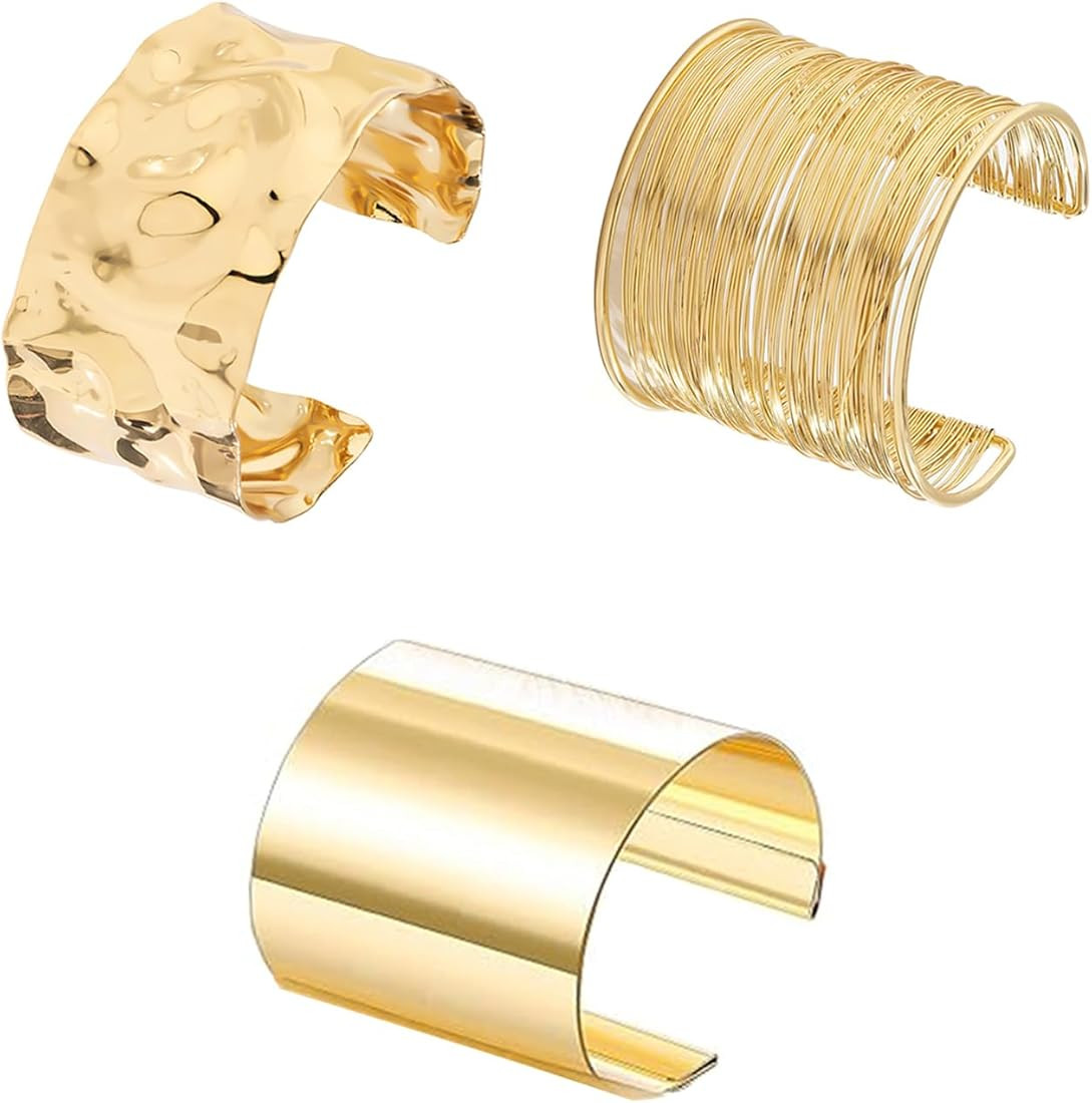 Salircon 3PCS Chunky Gold Cuff Bracelets for Women Gold Statement Bangle Bracelets Set Arm Cuff U... | Amazon (US)