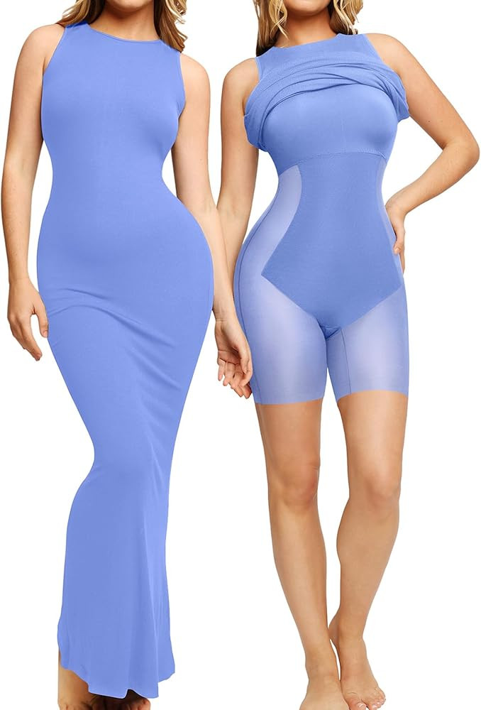 Popilush The Shapewear Dress Built-in Bra Bodycon Shaper Dress 9 in 1 Crew Neck Sleeveless Maxi F... | Amazon (US)