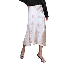 Zeagoo Womens Midi Skirt High Waisted Solid Satin Dress Zipper Elegant Work Skirts | Amazon (US)