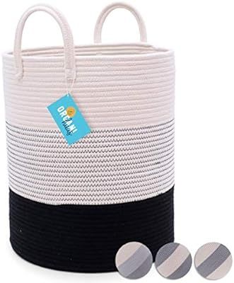 OrganiHaus XXL Cotton Rope Basket in Black and Off White with Stitches | Tall 15x18 Storage Baske... | Amazon (US)