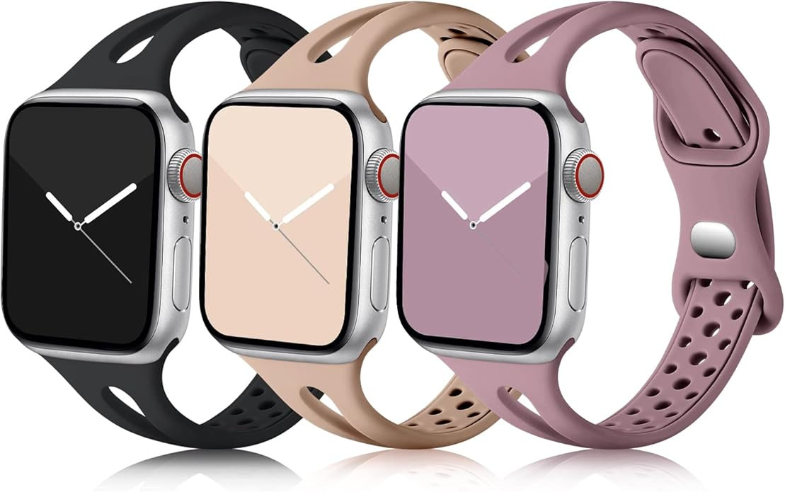 Ouwegaga Slim Band Compatible with Apple Watch Bands 38mm 40mm 41mm 42mm 44mm 45mm 49mm, Soft Sil... | Amazon (US)