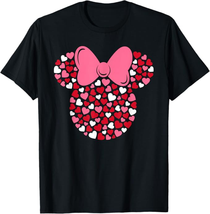 Disney Minnie Mouse Icon Pink Hearts Valentine's Day T-Shirt, Black, Small | Amazon (US)
