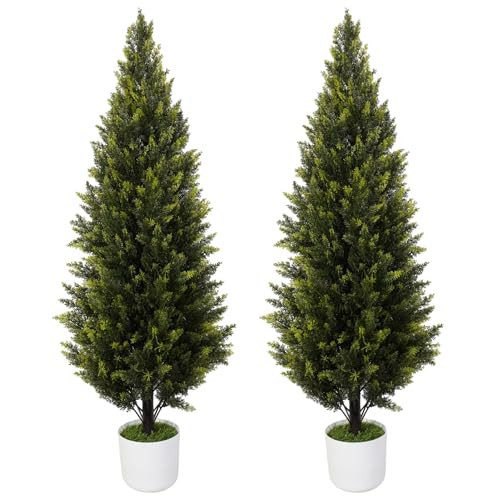 DTNESS 2 Pack 4Ft Artificial Cedar Topiary Trees, Faux Pine Cypress Plants, UV Resistant Fake Cypress Shrubs with Pots, Realistic Evergreen Bushes for Front Porch Indoor Outdoor Garden Decor | Amazon (US)