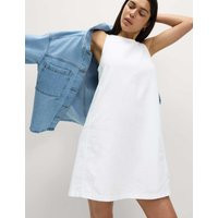 M&S Collection Women's Linen Rich Round Neck Mini Shift Dress - 18REG - White, White | Marks & Spencer (UK)