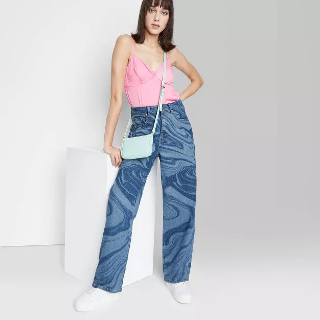 Women's Super-High Rise Baggy Jeans - Wild Fable™ Medium Wash Marble Print | Target