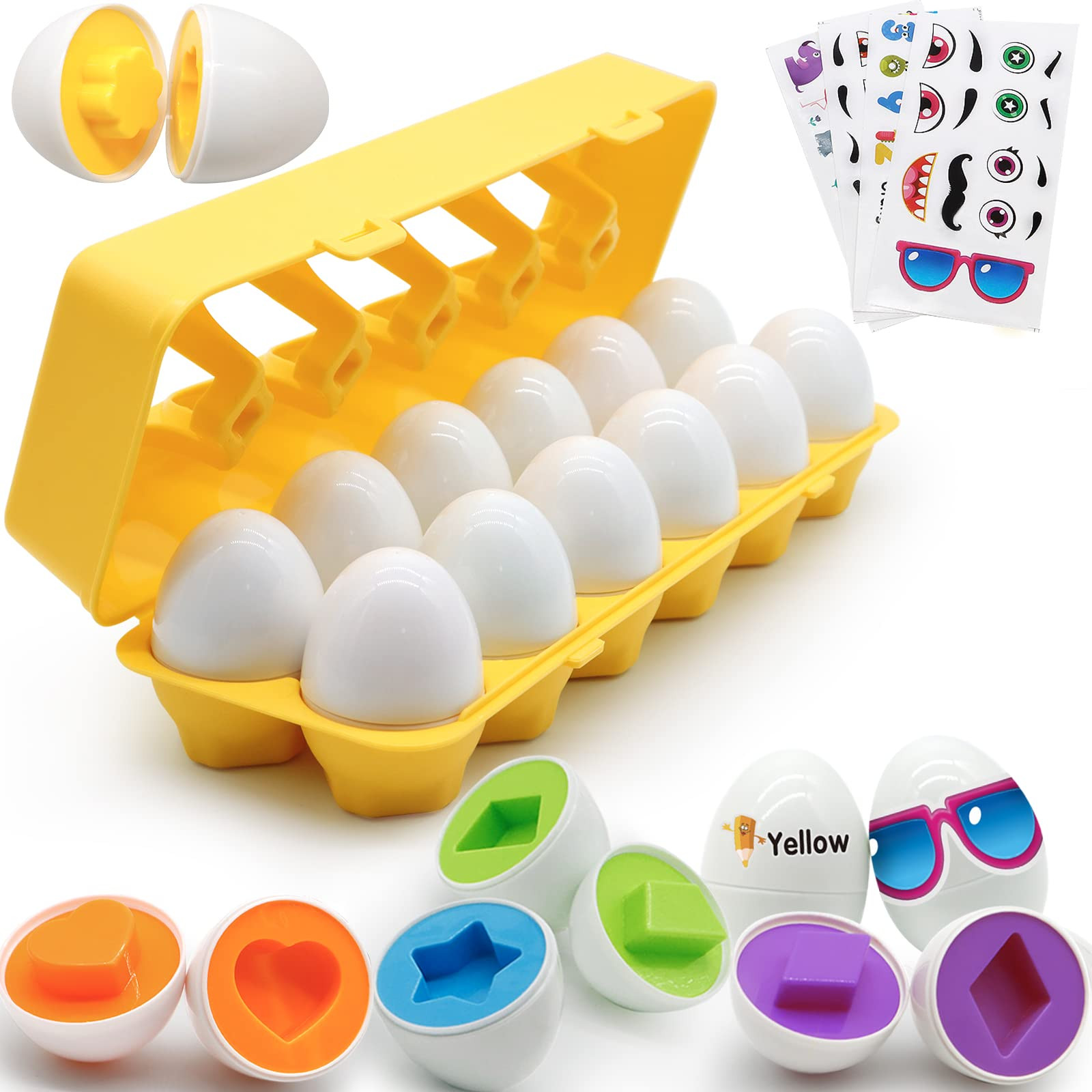 MOONTOY Matching Eggs for Toddlers, 12PCS Preschool Educational Learning Color & Shape Recognitio... | Amazon (US)