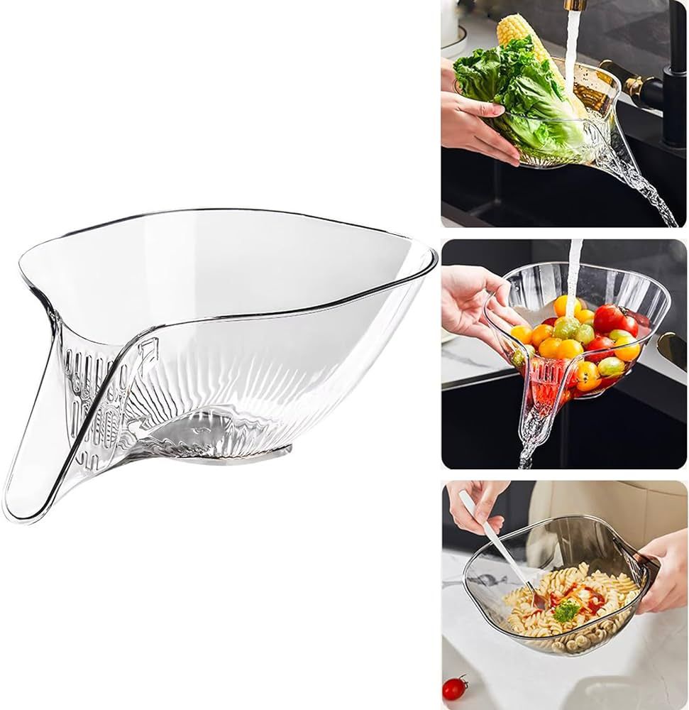Kitchen Drain Basket, Multifunctional Strainer with Spout, Kitchen Essentials for Vegetable, Fruit, Food, Kitchen Supplies & Accessories (Clear, 1 Pcs) | Amazon (US)