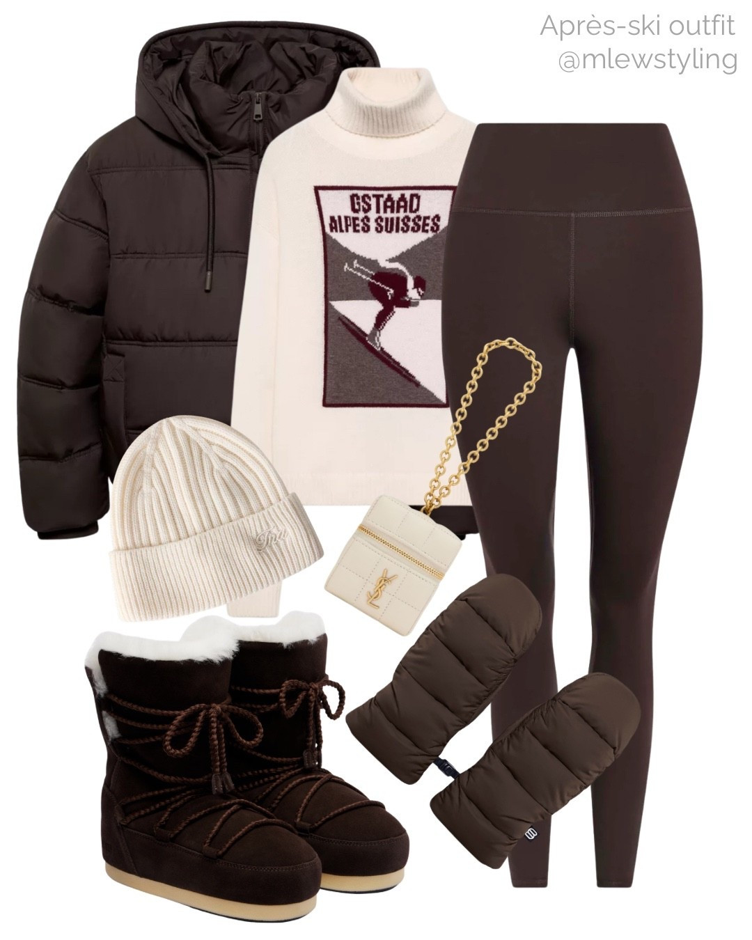 Après-ski outfit with a brown puffer jacket 🤎

Tags: new in Zara puffer coat, wool turtleneck ski sweater, Varley brown leggings, aritzia super puff mittens, fur lined moon boots, cream coloured beanie, ysl coin pouch, winter outfit, cold weather look 

#LTKGiftGuide #LTKootd #LTKHoliday