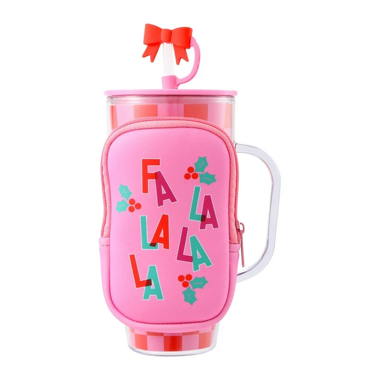 Plastic Christmas Tumbler with Bag, Pink and Red, 26 fl oz, by Holiday Time | Walmart (US)