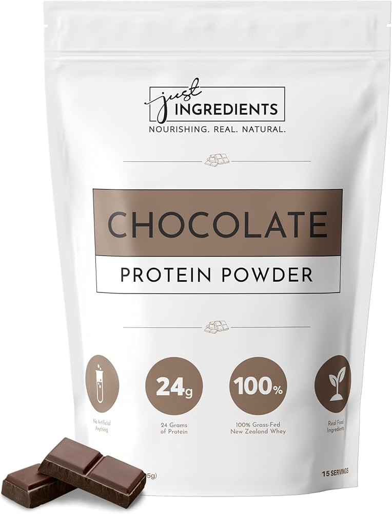 JUST INGREDIENTS Protein Powder - Chocolate, Grass-Fed Whey, Organic Whole Food Blend, Gluten-Fre... | Amazon (US)