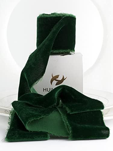 HUIHUANG Silk Velvet Ribbon Dark Green Hand Dyed Velvet Ribbon 2 inch x 3 Yards Roll Handmade Fra... | Amazon (US)