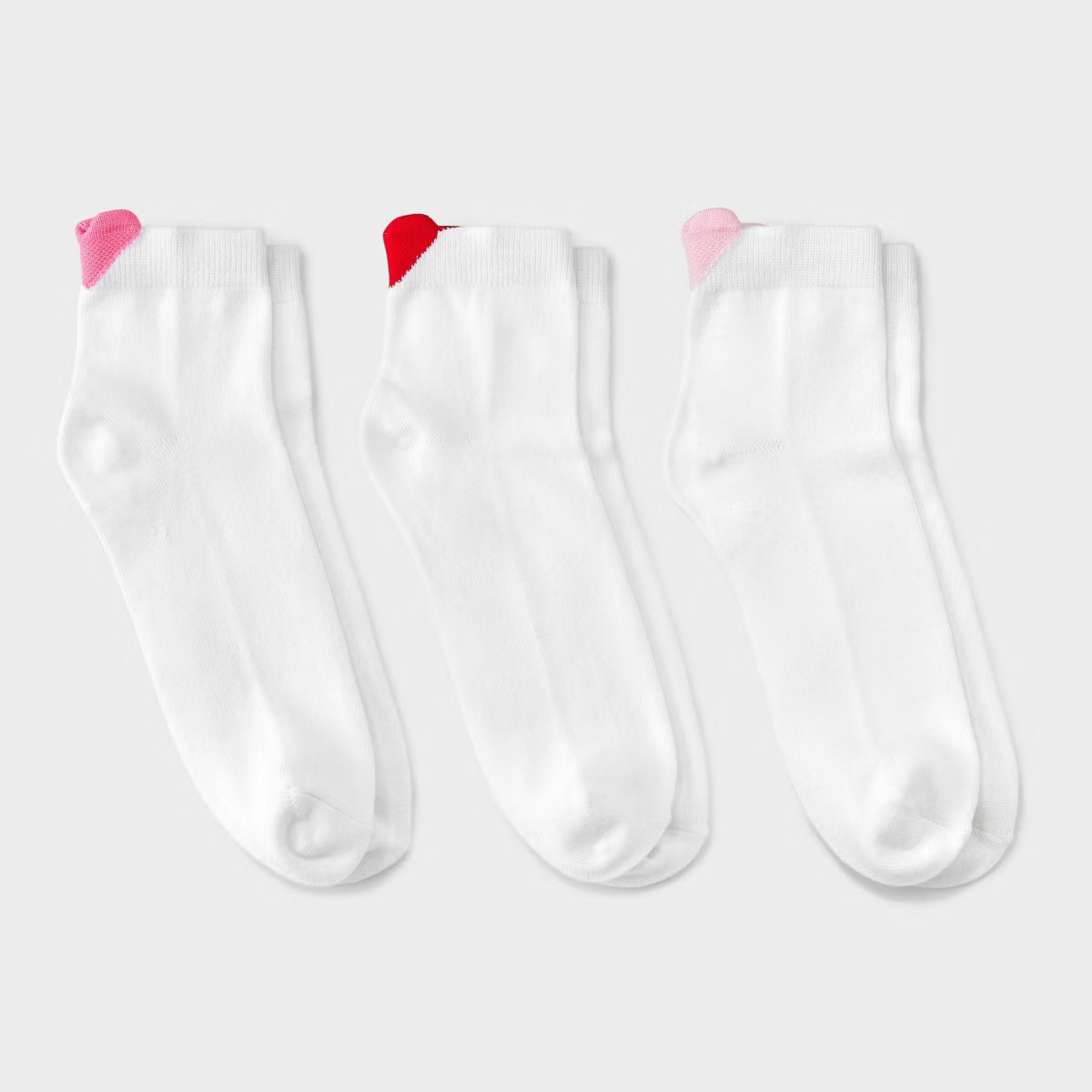 Women's Heart Pop Up Valentine's Day 3pk Ankle Socks - White/Pink/Red 4-10 | Target
