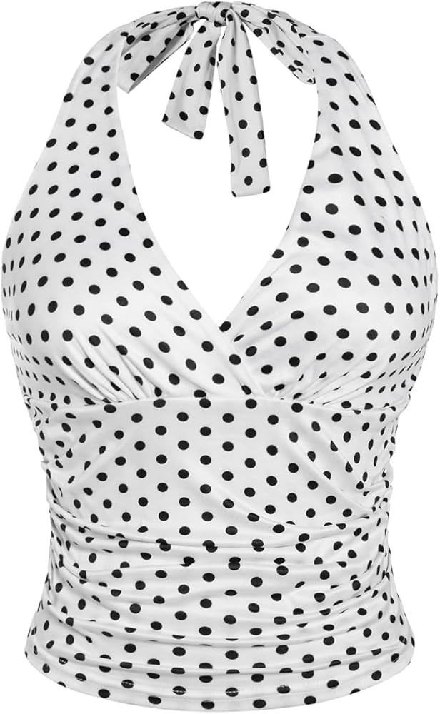 WDIRARA Women's Leopard Print Ruched Halter Crop Tops V Neck Tie Back Sleeveless Slim Fit Cami To... | Amazon (US)