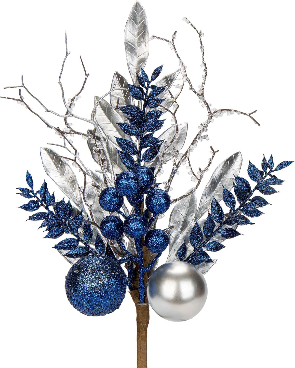 DILATATA 3 Pcs Christmas Glitter Leaves Fern Stems with Ball Ornament, Bay Leaves, 15 Inch Artifi... | Amazon (US)