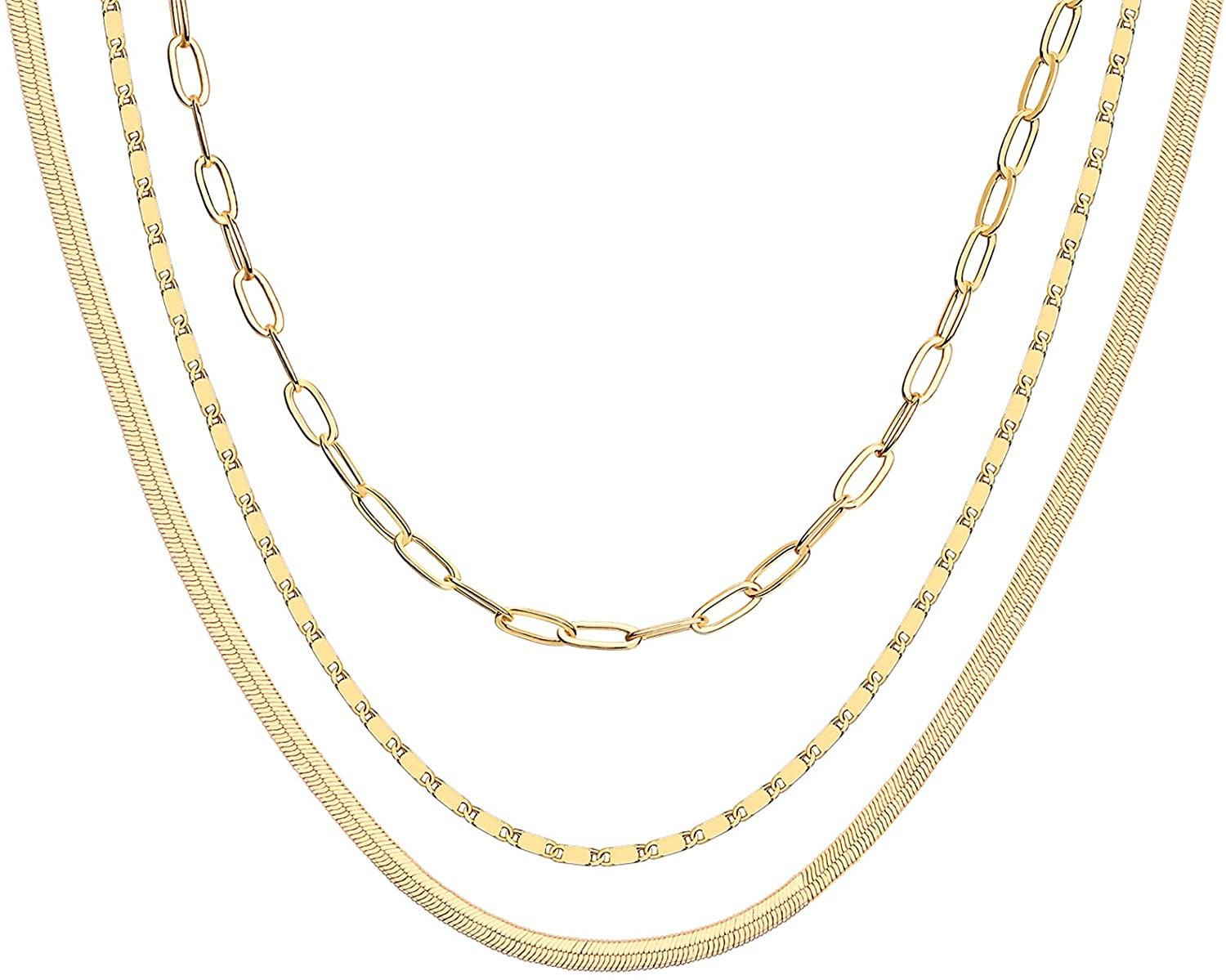 PAVOI 14K Gold Plated Dainty Layering Necklaces for Women | Snake Chain, Curb Link, Paperclip Lay... | Amazon (US)