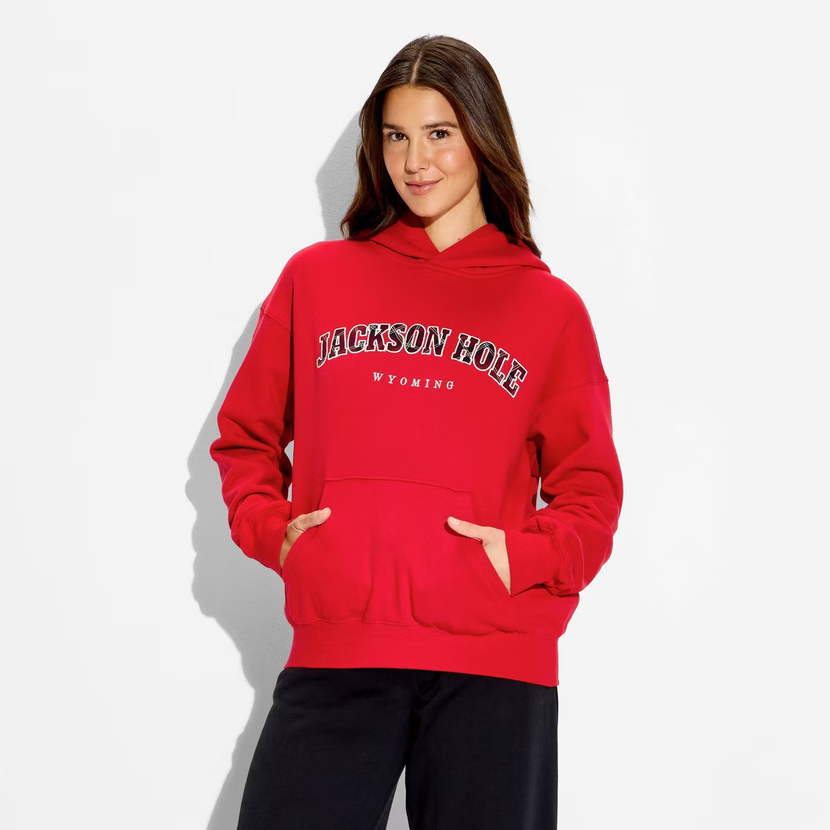 Women's Oversized Hooded Pullover Sweatshirt - Wild Fable™ Berry Red Quote M | Target