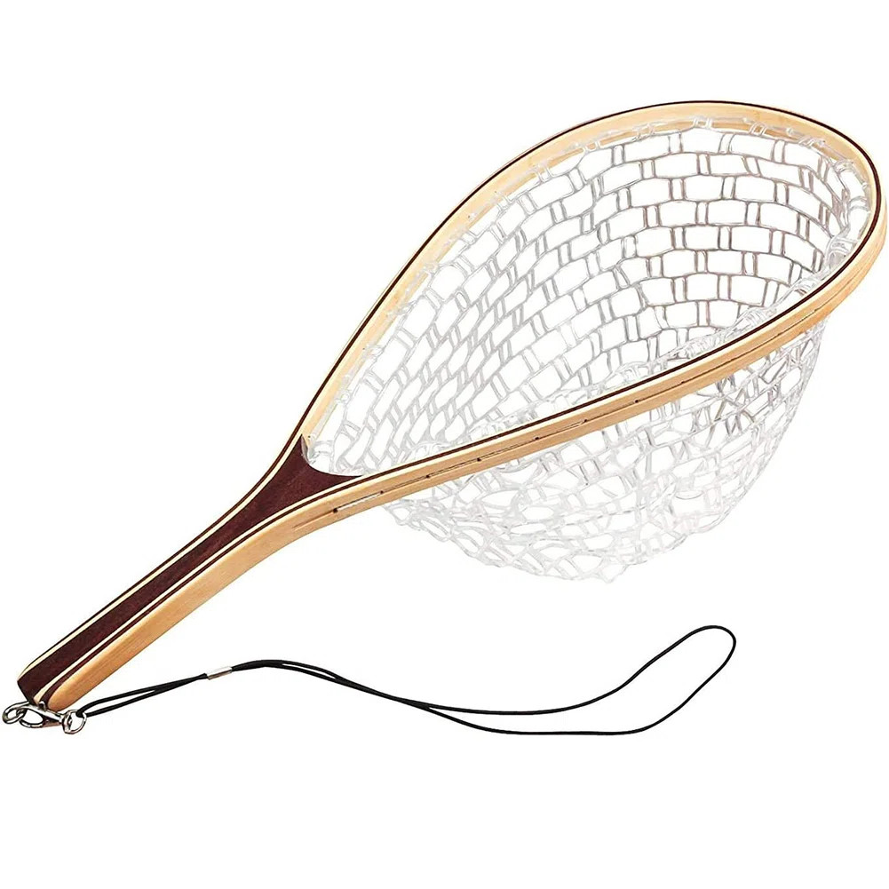 Arlmont & Co. Fishing Net for Trout, Fly Fishing Net with Soft Rubber Mesh, Wooden Handle Fishing... | Wayfair North America
