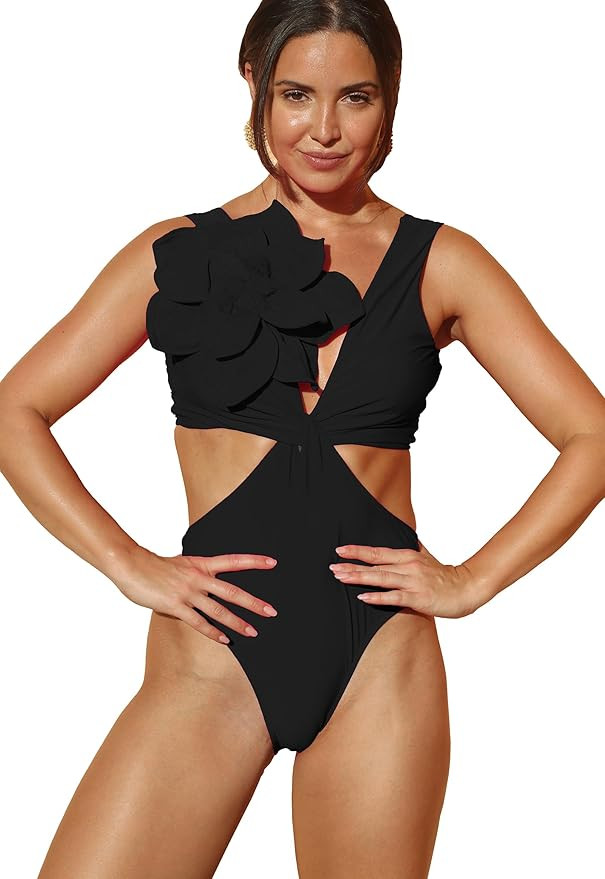 SPORLIKE Women One Piece Swimsuit Draping Flower Bathing Suit Paddings Swimwear | Amazon (US)