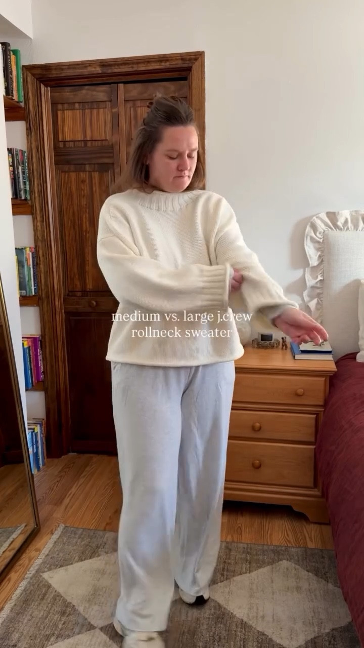 the @jcrew rollneck is absolutely worth the hype 💫

size notes: i’m 5’3, wear a size 34ddd bra & usually wear a size medium in tops/sweaters (occasionally sizing up for 🍈🍈) - the medium rollneck is my go-to but loveee the oversized fit of the large with loungewear

#LTKSeasonal #LTKootd