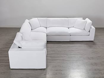 Roundhill Furniture Rivas Contemporary Feather Fill 5-Piece Modular Sectional Sofa, White | Amazon (US)