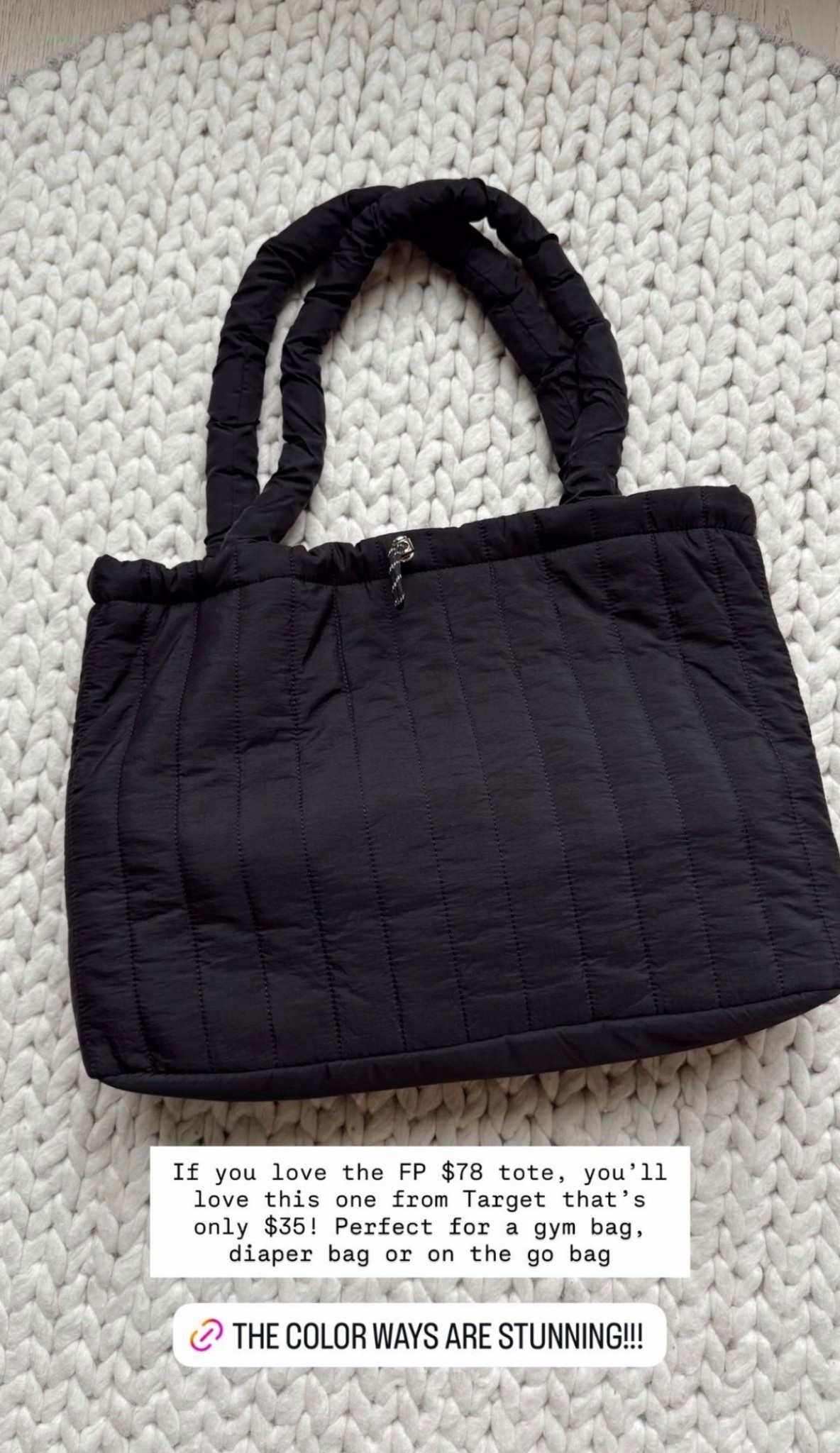 🤍 If you love the FP $78 tote, you’ll love this one from Target that’s only $35! Perfect for a gym bag, diaper bag or on the go bag