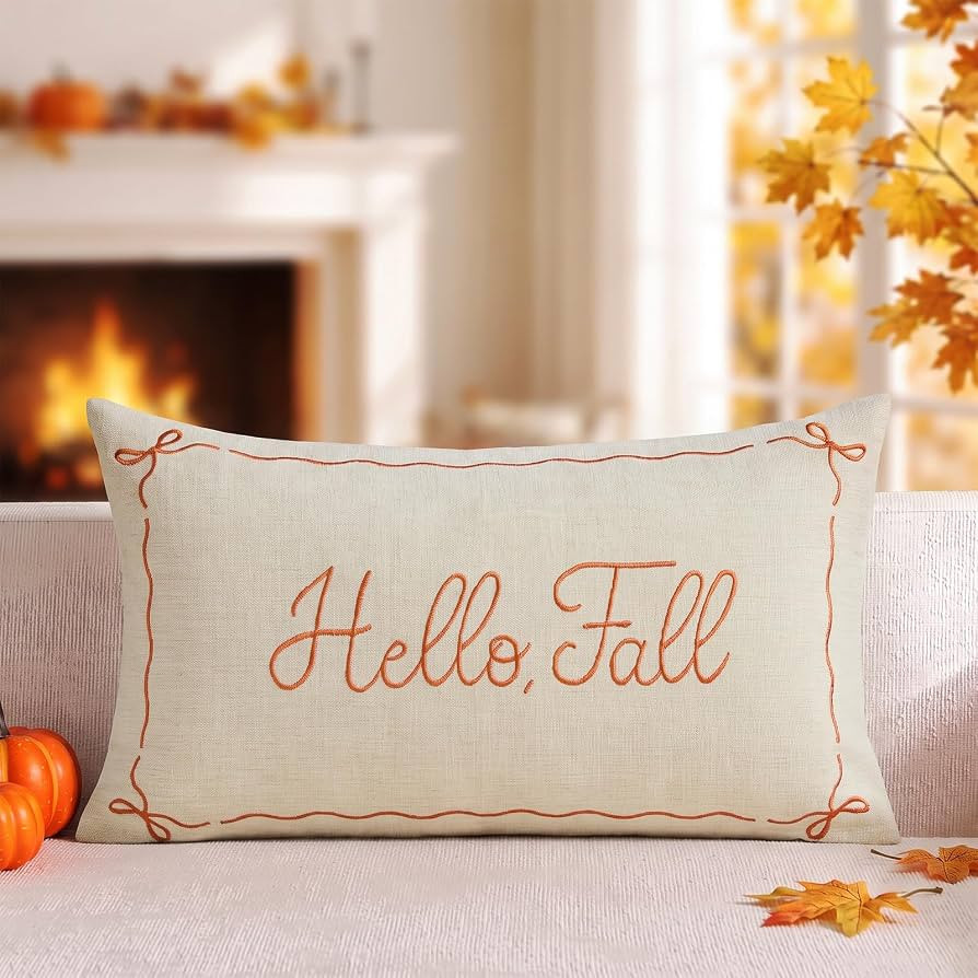 DEZENE Embroidered Fall Pillow Covers 12x20, Hello Fall Decor Farmhouse Autumn Thanksgiving Decor... | Amazon (US)