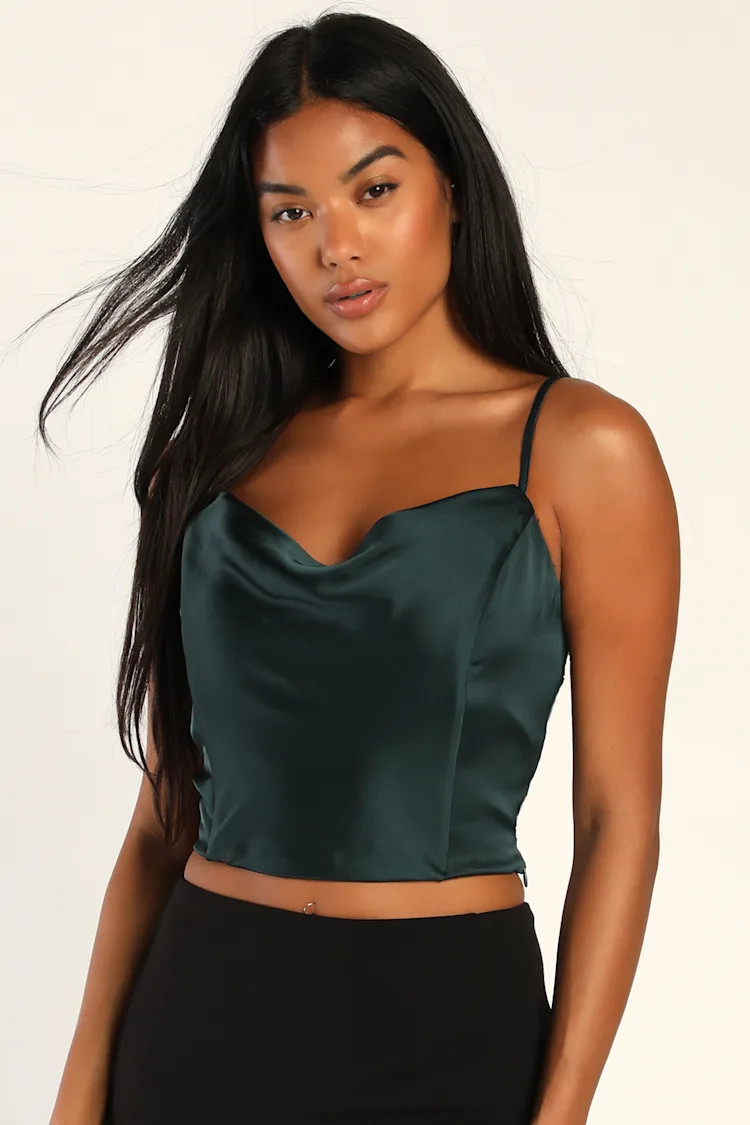 Ever So Sultry Emerald Green Satin Cowl Neck Cami Tank Top | Lulus (US)