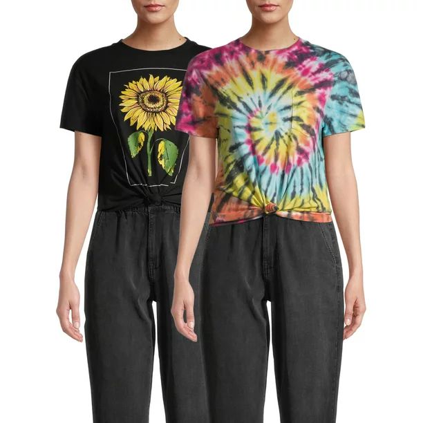 No Boundaries Juniors Tie Dye and Screen Front T-Shirt Bundle Pack, 2-Piece | Walmart (US)