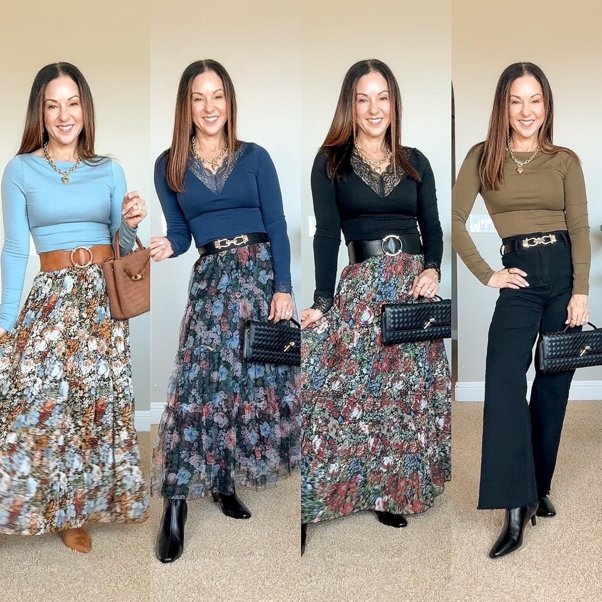 🖤 Long sleeve chasmere, modal blend long sleeve tops that are perfect to dress up or down!
These tops are perfect for date night, workwear, or the holidays.

For reference, I’m 5’1”, 109lbs. Wearing an XS in both tops and skirts. Jeans are all the smallest size available.

Chic look, elevated casual, floral print skirt, maxi skirt, holiday look, workwear, petite style, EverydayHolly

#LTKootd #LTKPetite #LTKSeasonal