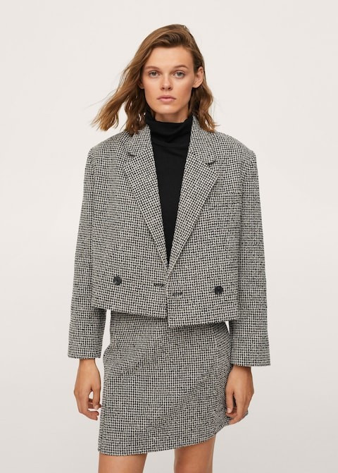 Houndstooth wool-blend blazer | MANGO (US)