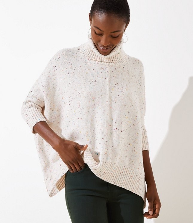 Speckled Turtleneck Poncho Sweater | LOFT | LOFT