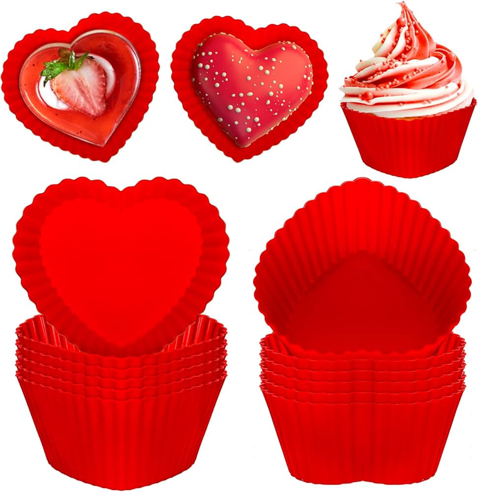 Whaline 36Pcs Baking Cups Heart Cupcake Liners Silicone Non-Stick Pastry Muffin Liner Molds Reusa... | Amazon (US)