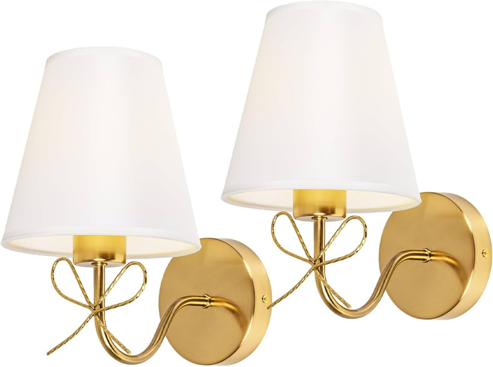 Antique Brass Wall Sconces Set of Two, Bow Sconces Decor Gold Wall Lights Brass Brushed Gold Scon... | Amazon (US)