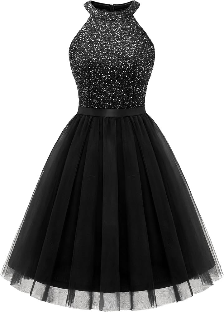Dressystar Women's Short Halter Cocktail Party Dress Lace Tulle Prom Gown | Amazon (US)