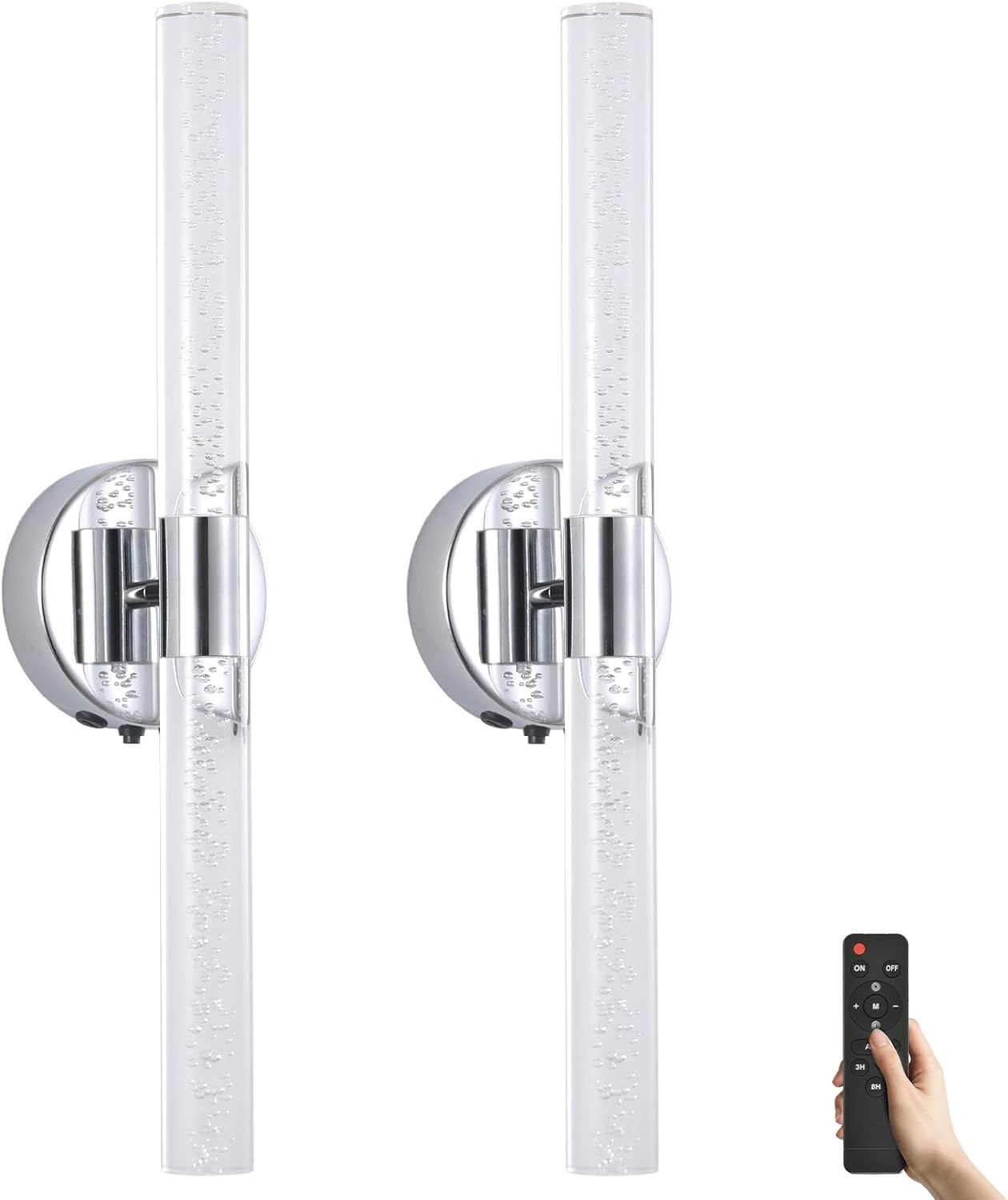 Silver Wall Light LED Battery Operated Wall Sconces(2 Pack), 20-Inch Dimmable Crystal Wall Sconce... | Amazon (US)