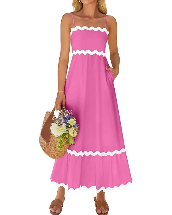 ZESICA Women's 2025 Summer Spaghetti Straps Sleeveless Backless Sundress Flowy Smocked Lace Swing... | Amazon (US)