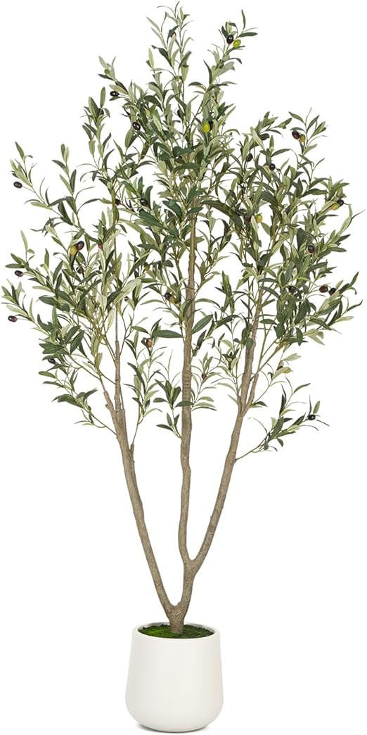 Olive Trees Artificial Indoor, 6FT Tall Faux Olive Tree with White Tall Planter, Artificial Plant... | Amazon (US)