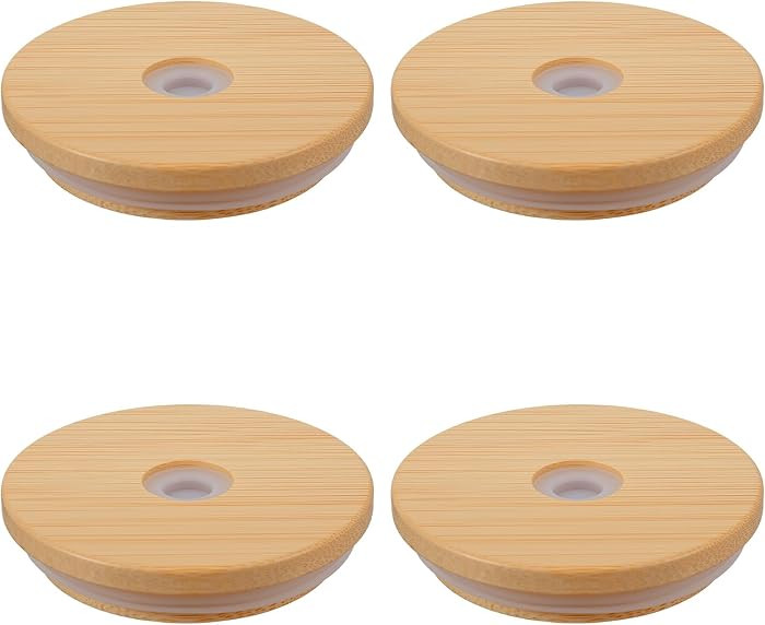 Xindojuz 4 PCS Bamboo Lids for Glass Cups, 2.76in/70mm Mason Jar Lids with Straw Hole for Regular... | Amazon (US)