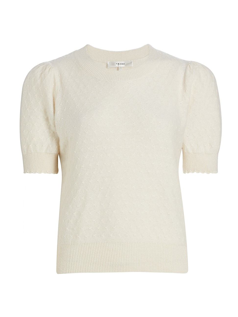 Women's Pointelle Puff-Sleeve Sweater - Cream - Size XXS | Saks Fifth Avenue