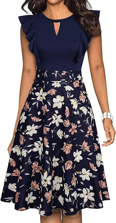 CHICCLOTH Women's Vintage Ruffle Embroidery Flared A Line Swing Cocktail Party Wedding Guest Dres... | Amazon (US)