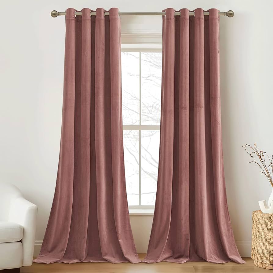 RYB HOME Mauve Velvet Curtains 2 Panels Set, Privacy Room Darkening Curtains & Drapes Thermal Ins... | Amazon (US)